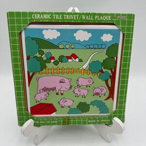 Country Cottage Farm Pigs Tile Trivet or Wall Hanging In original box pigs farmh